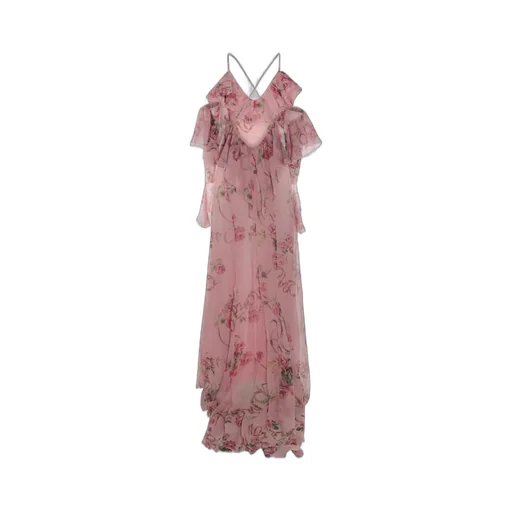 Floral Printed Ruffled Sleeveless Maxi Dress