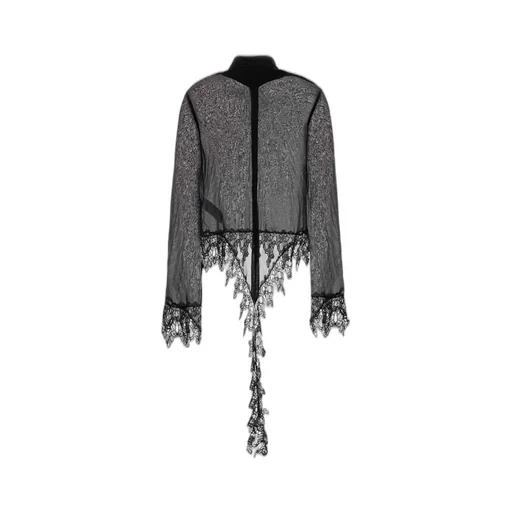 Long Sleeved Sheer Lace-Detailed Shirt