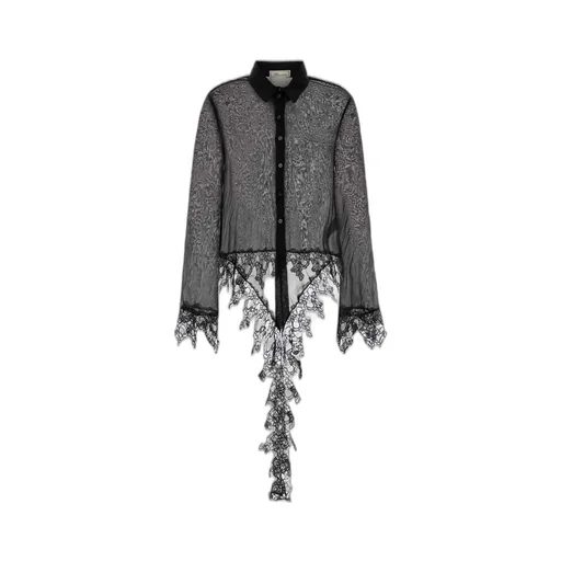 Long Sleeved Sheer Lace-Detailed Shirt