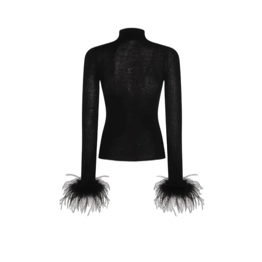 Feather-Trimmed Roll Neck Jumper