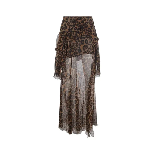 Printed Ruffle-Detailed High Slit Skirt