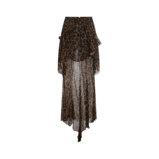 Printed Ruffle-Detailed High Slit Skirt
