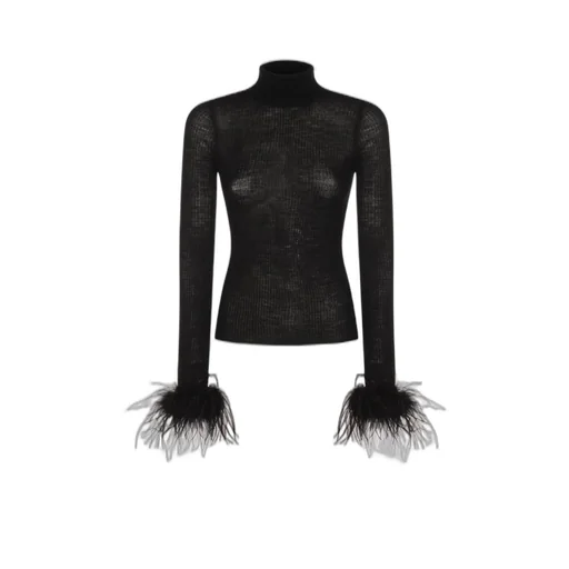 Feather-Trimmed Roll Neck Jumper