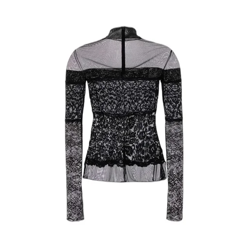 Sheer-Lace Rear Zipped Mock-Neck Top