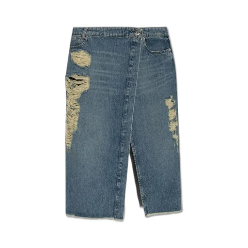 Vintage Effect Distressed Denim Skirt
