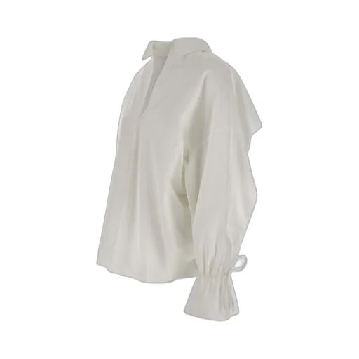 Tied-Cuff Polo-Neck Poplin Blouse