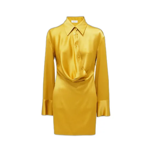 Long Sleeve Satin Mini Shirt Dress