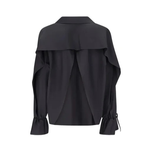 Tied-Cuff Polo-Neck Poplin Blouse