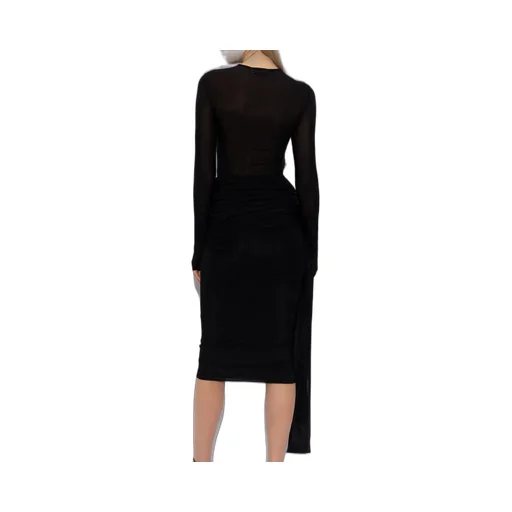 Semi-Sheer Draped-Detail Midi Dress
