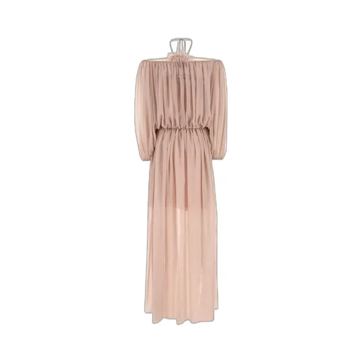 Off-Shoulder Floral-Brooch Maxi Dress