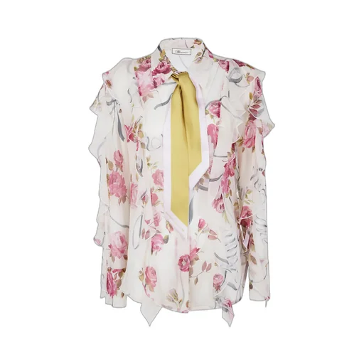 Floral Printed Semi Sheer Ruffled Shirt