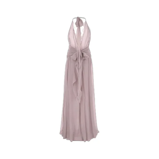 Rose Appliqué Halterneck Ruffled Maxi Dress