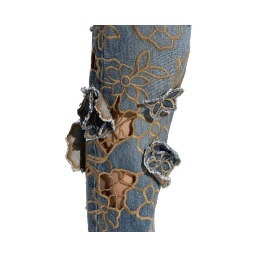 Floral Appliqué Flared Jeans