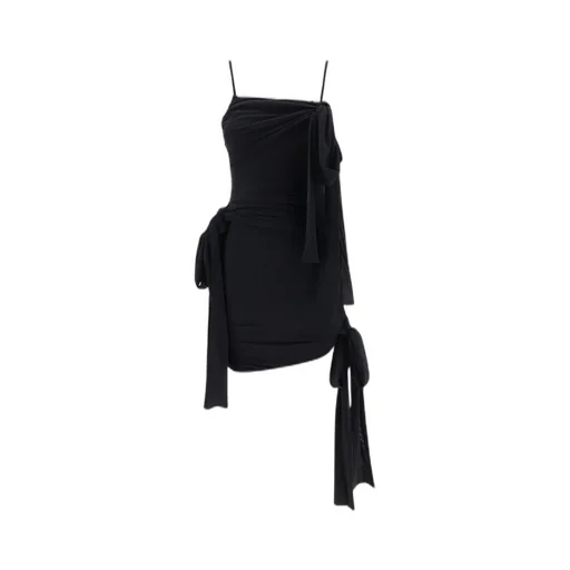 Bow Embellished Asymmetric Hem Mini Dress