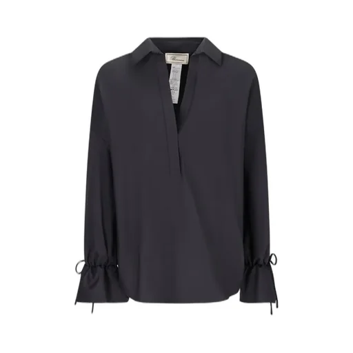 Tied-Cuff Polo-Neck Poplin Blouse
