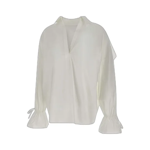 Tied-Cuff Polo-Neck Poplin Blouse