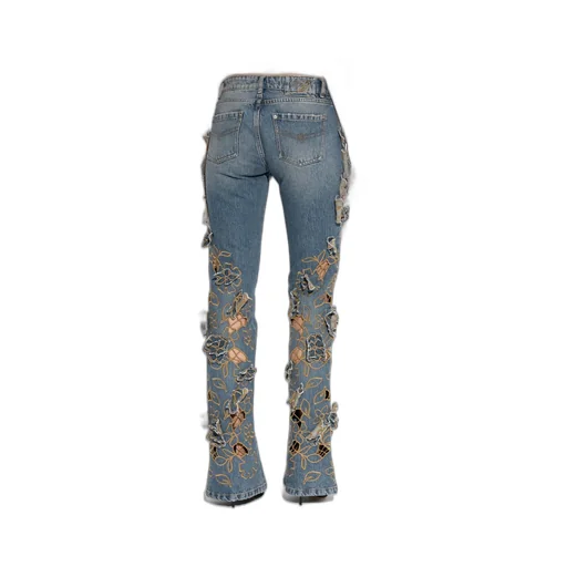 Floral Appliqué Flared Jeans