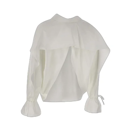 Tied-Cuff Polo-Neck Poplin Blouse