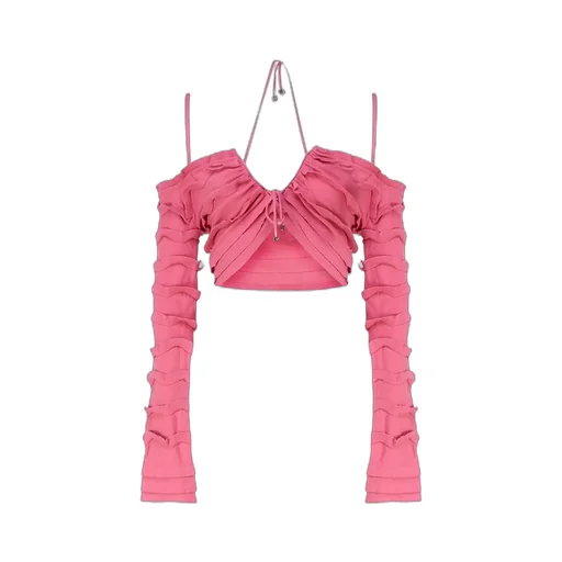 Knitted Ruffled Cropped Cardigan