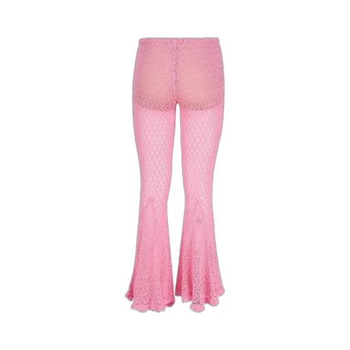 Crochet-Knit Scallop-Edge Flared Pants