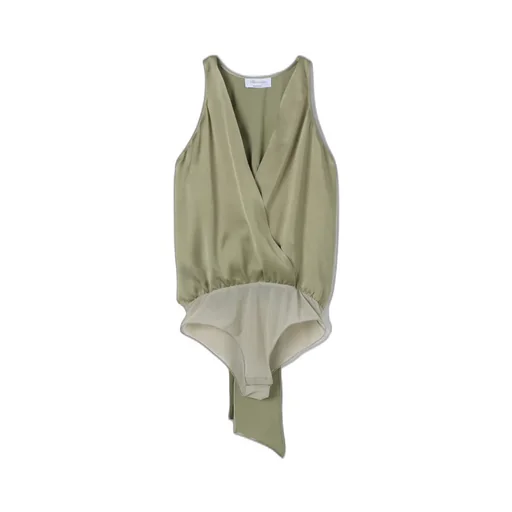 Plunging V-Neck Open Back Satin Bodysuit