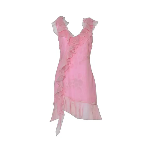 Ruffle Detailed Asymmetric Mini Dress