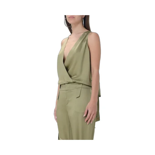 Plunging V-Neck Open Back Satin Bodysuit