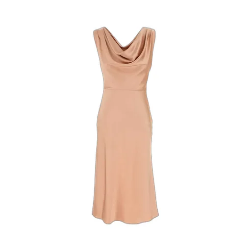Draped Neck Flared Midi Dress