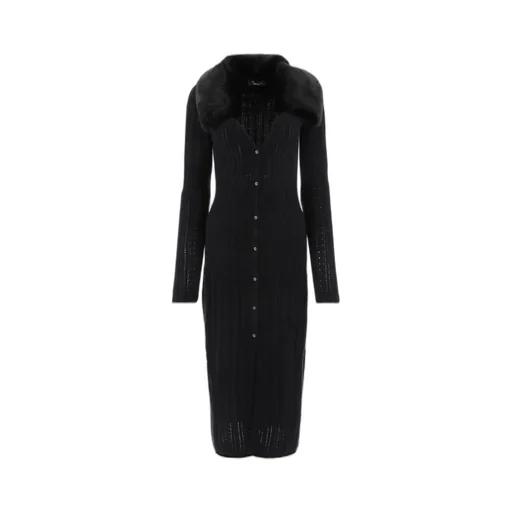Knitted Faux Fur Collared Dress