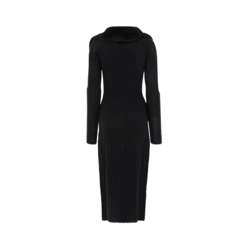 Knitted Faux Fur Collared Dress