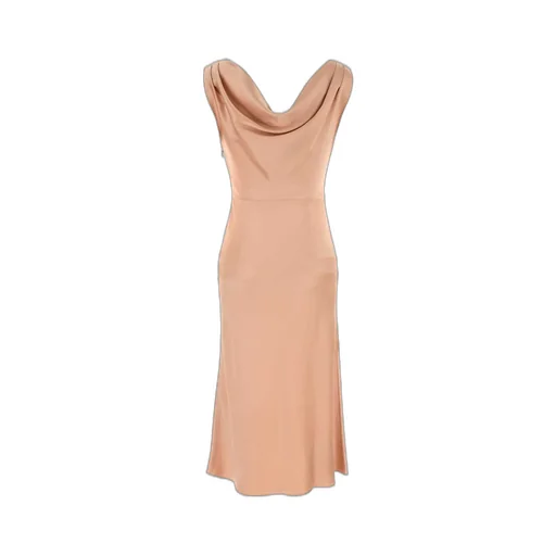 Draped Neck Flared Midi Dress