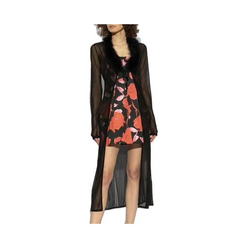 Feather-Trim Sheer Coat