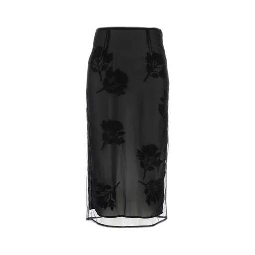 Rear Slit Tulle Midi Skirt