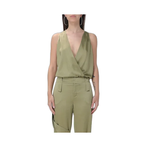 Plunging V-Neck Open Back Satin Bodysuit