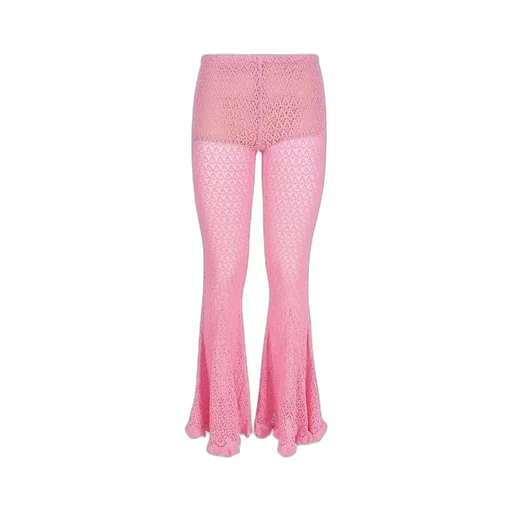 Crochet-Knit Scallop-Edge Flared Pants