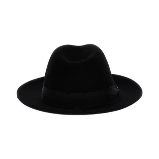 Ribbon-Trimmed Wide-Brim Fedora Hat