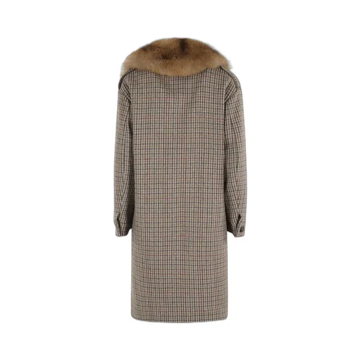 Houndstooth Fur-Trimmed Coat
