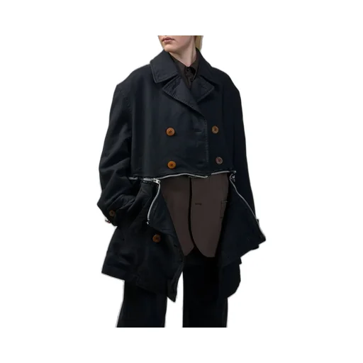 Double-Breasted Frayed Trim Coat