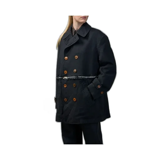 Double-Breasted Frayed Trim Coat