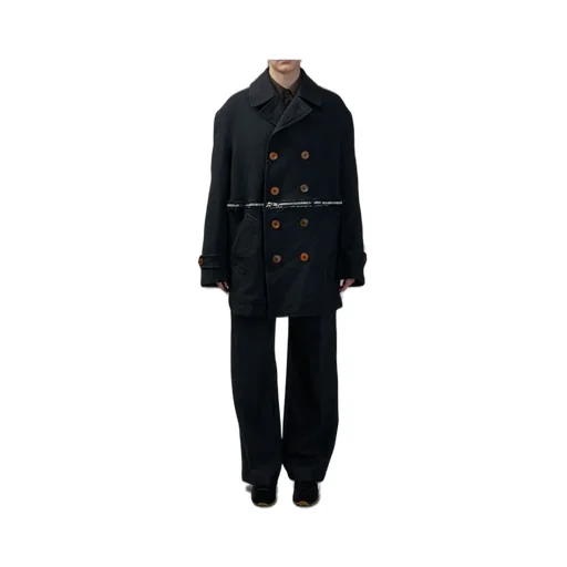 Double-Breasted Frayed Trim Coat