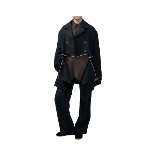 Double-Breasted Frayed Trim Coat