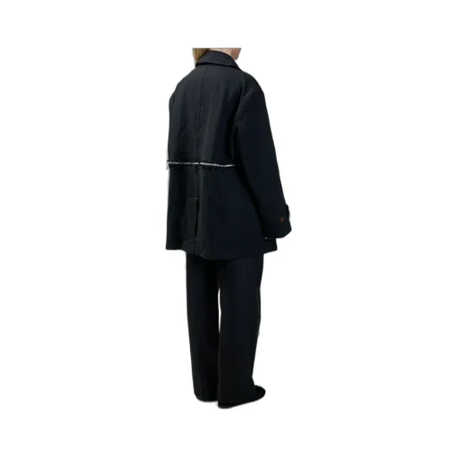 Double-Breasted Frayed Trim Coat