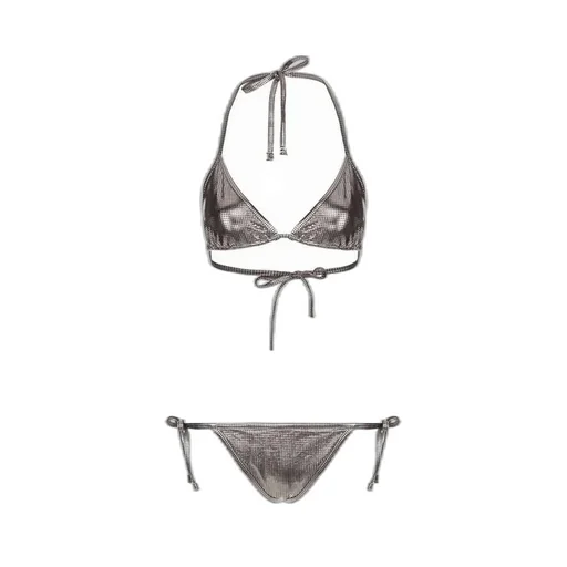 Metallic-Effect Halterneck Two-Piece Bikini Set