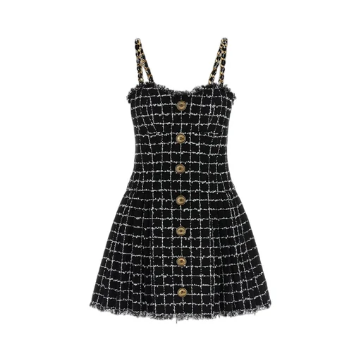 Chain Straps Tweed Dress