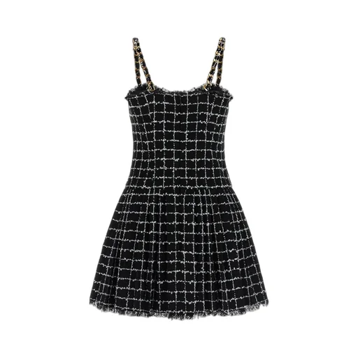 Chain Straps Tweed Dress