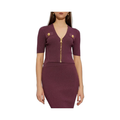 Button Embellished V-Neck Knitted Top