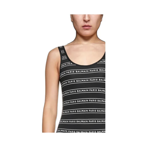 Logo Printed Horizontal Striped Swimsuit