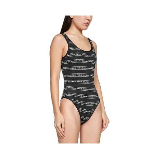 Logo Printed Horizontal Striped Swimsuit