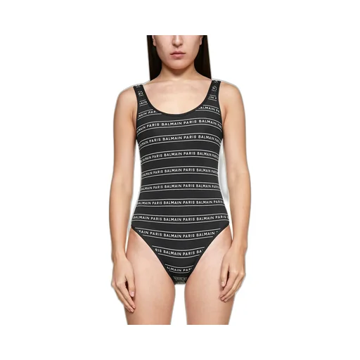 Logo Printed Horizontal Striped Swimsuit