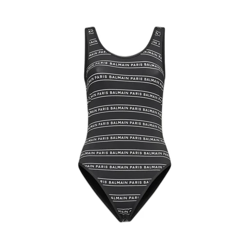 Logo Printed Horizontal Striped Swimsuit
